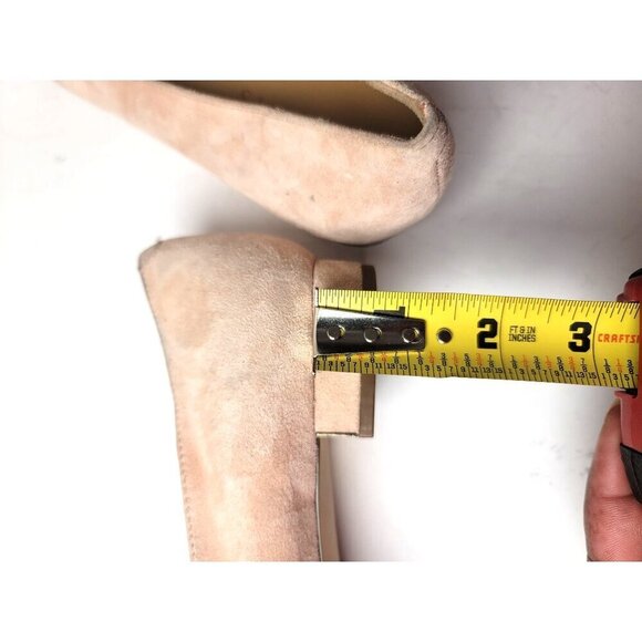 Talbots Nude Suede Ballet Flats Gold Circle Accent Block Heel Size 8 - Picture 8 of 12
